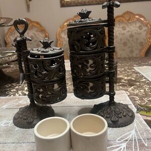 Ornate Bronze and Cream Home Accent Set